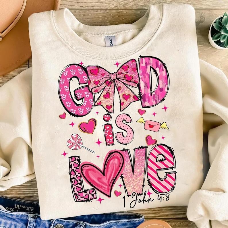 God is love Sweatshirt Christian valentine , Retro valentines , Valentines bible verse, Love like Jesus , Red brushstroke...