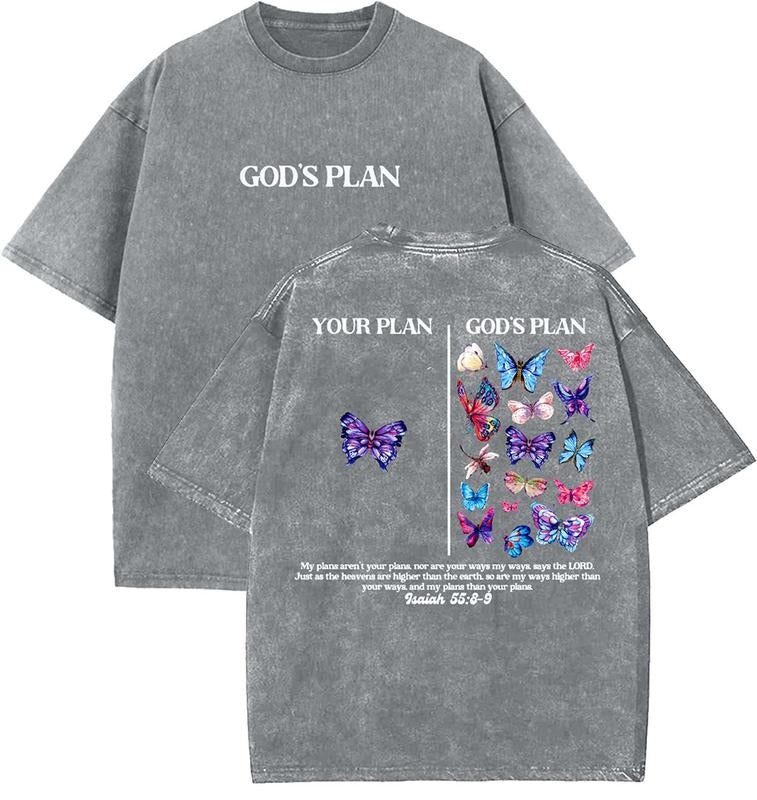 God's Plan Unisex Washed T-Shirt, Christian t shirts, Vintage 90s Graphic Tee, Gift Top Womenswear Cotton Mineral...