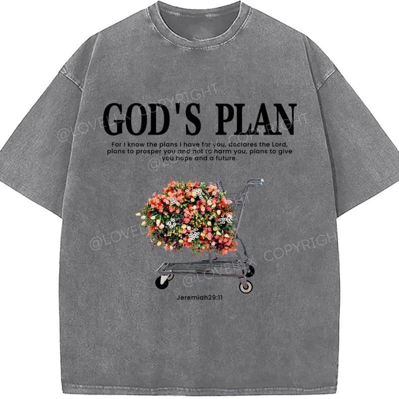 God's Plan Washed T-Shirt, Christian t shirts, Christian Jesus  t shirts, Vintage 90s Graphic Tee Gift Cotton Top...