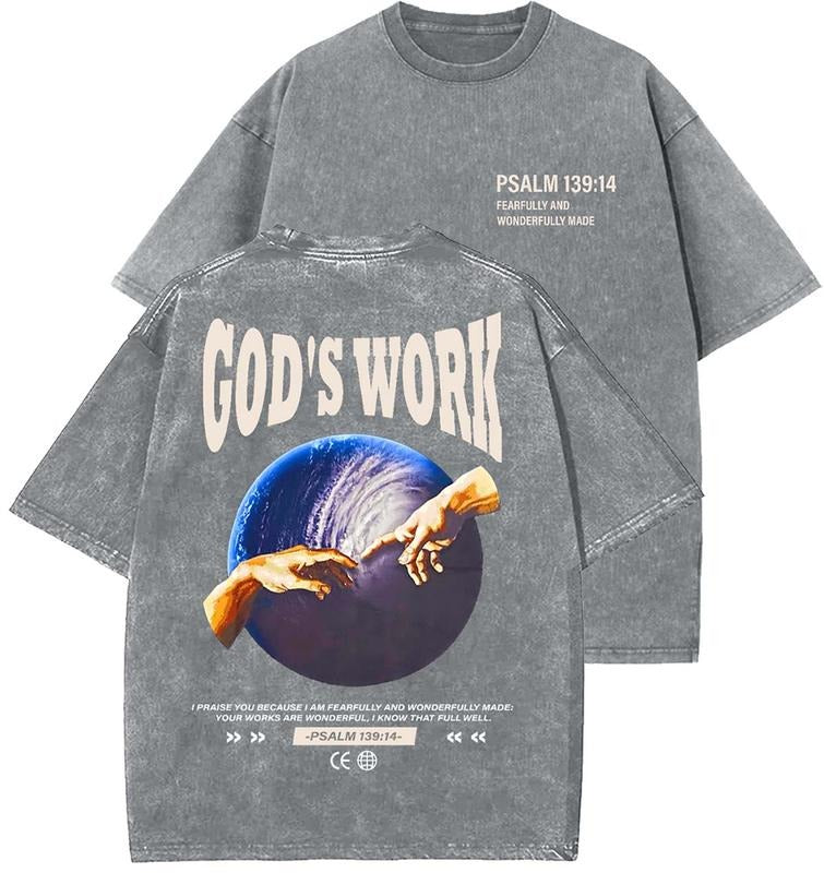God's Work Unisex Washed T-Shirt, Christian Tshirts, Vintage 90s Graphic Tee, Gift Top Womenswear Cotton Mineral Color...
