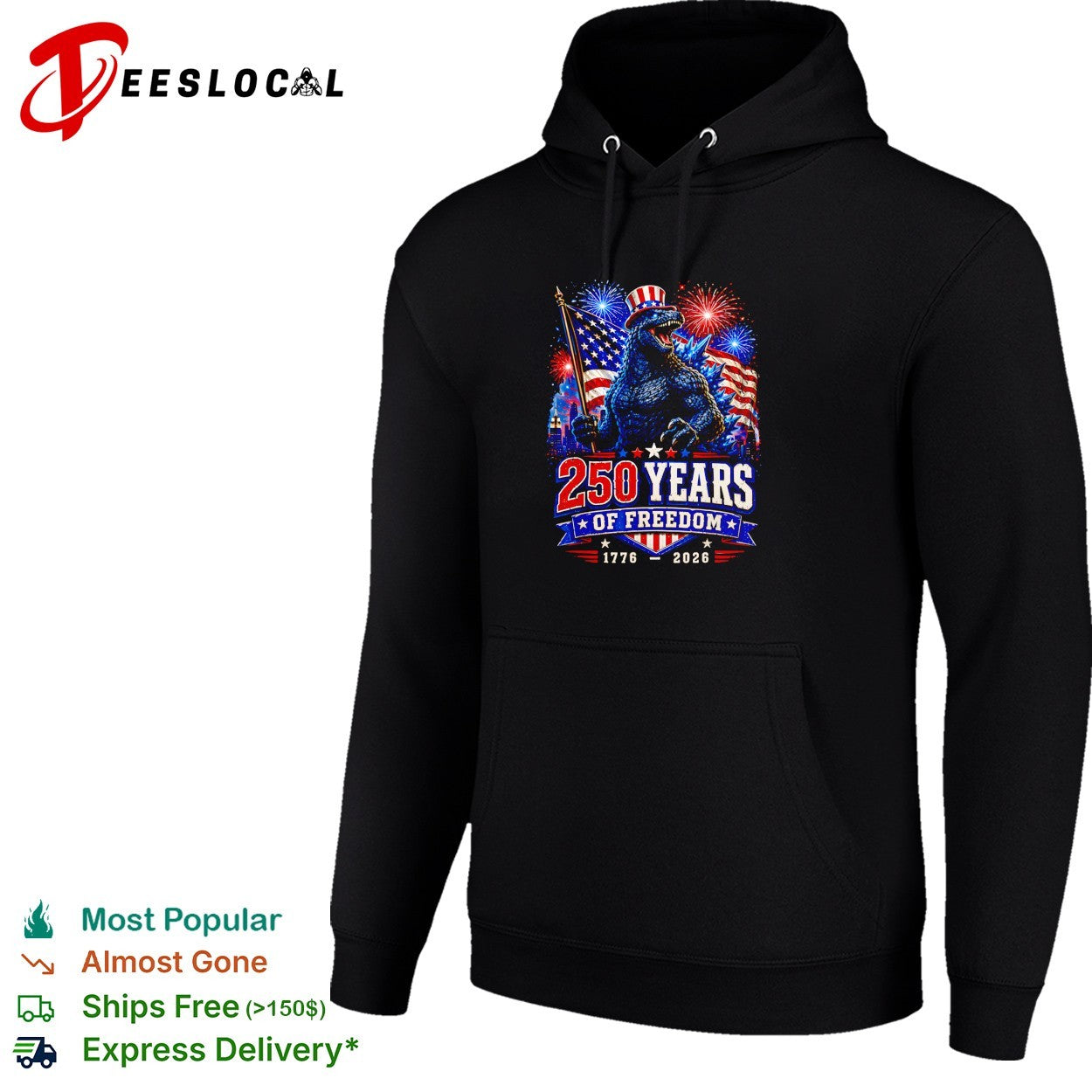 Godzilla 250 years of freedom 1776 2026 shirt