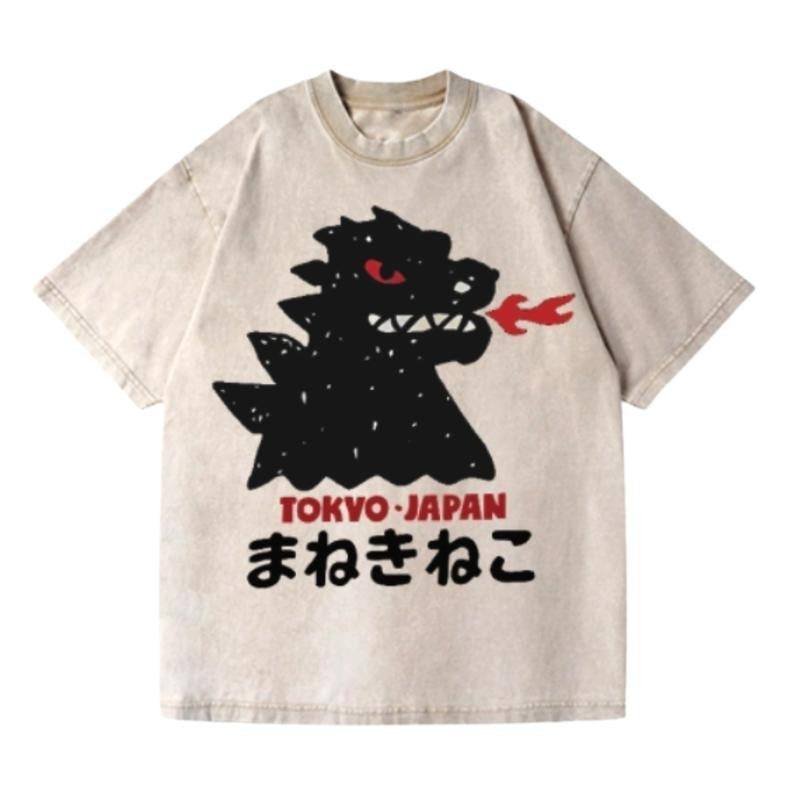 Godzilla Monster Tokyo Japan Vintage Wash Japanese Design T-Shirt Womenswear Top Comfort Streetwear Summer Hoodie, Sweatshirt
