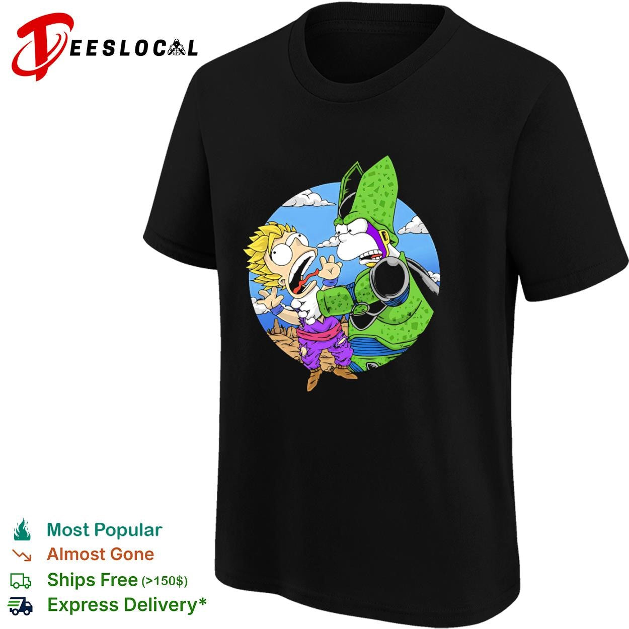 Gohan and Cell in the style of Bart and Homer shirt