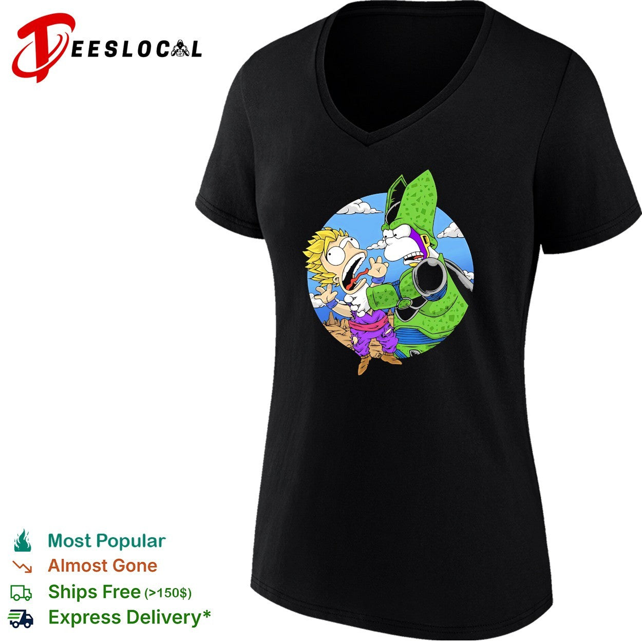 Gohan and Cell in the style of Bart and Homer Simpson why you little Saiyan shirt