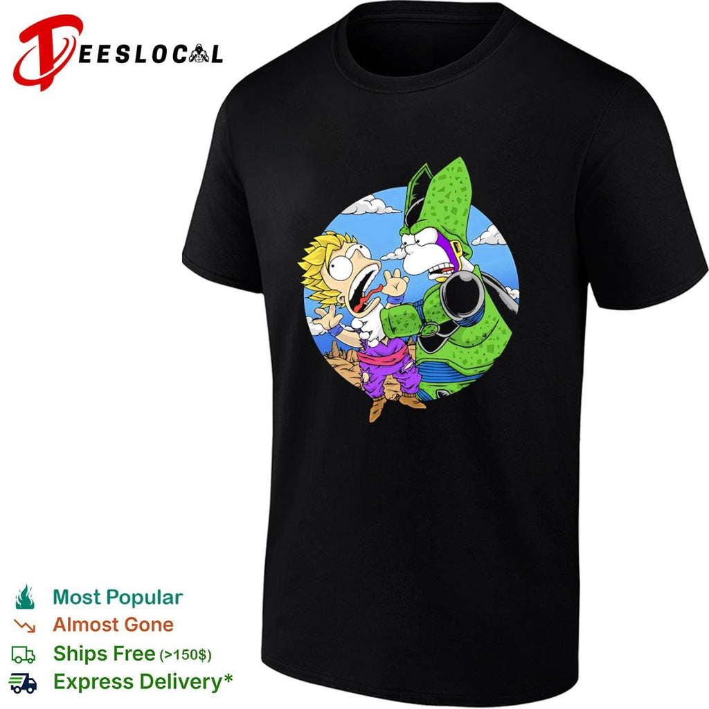 Gohan and Cell in the style of Bart and Homer shirt