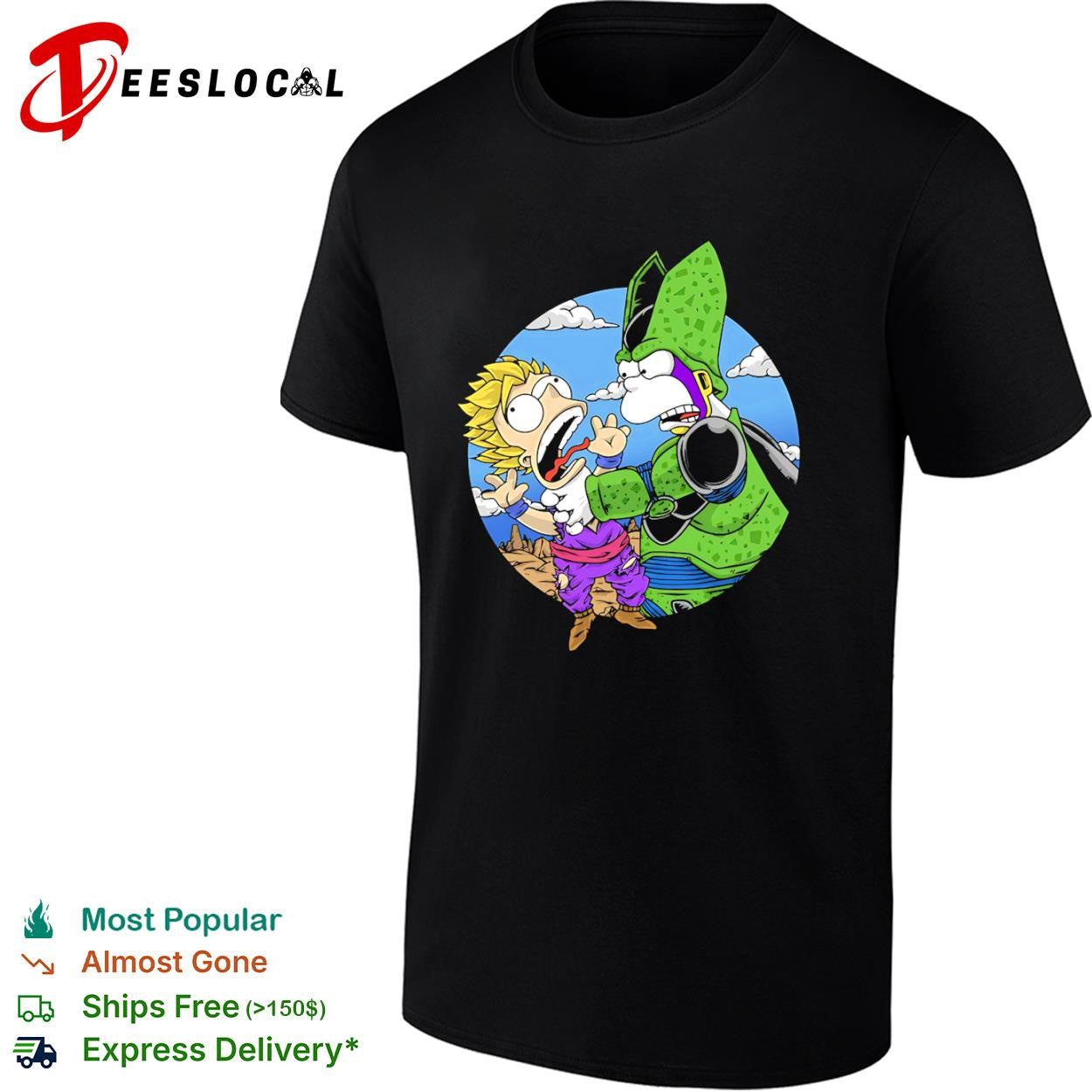 Gohan and Cell in the style of Bart and Homer shirt