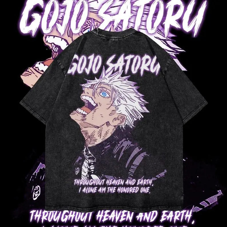Gojo Heavy Oversized Dyenomite Mineral Wash T-Shirt Unisex Anime T-Shirt Streetwear & Gym Style Hoodie Sweatshirt