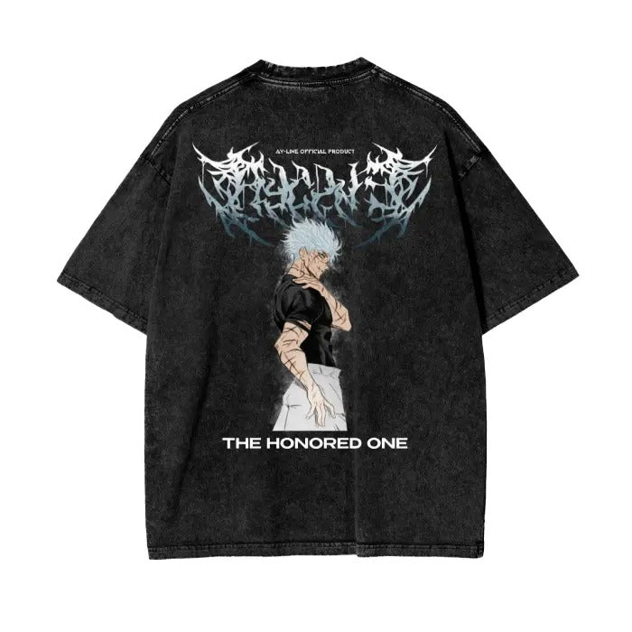 Gojo Metal Streetwear Shirt Washed Vintage Oversized T-Shirt Anime Manga Washed Heavy Cotton Special Graphic T-shirt Gift...