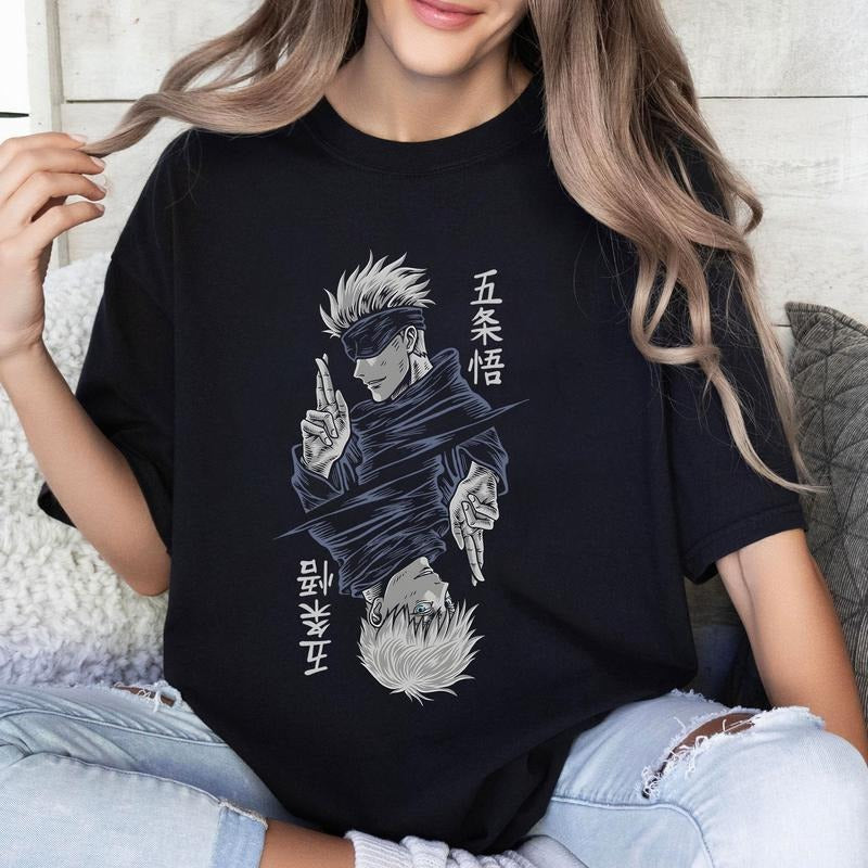 Gojo Satoru Badass JJK Character Tshirt Crewneck Hoodie Comfort Cotton Sweatshirt | PrintMintTees.com