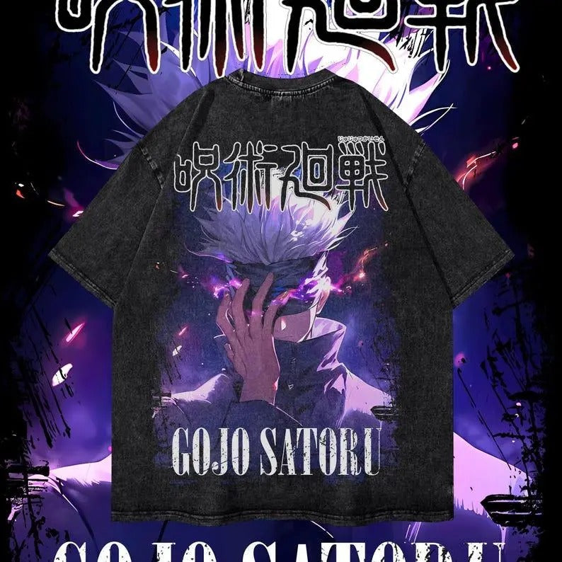 Gojo Satoru Heavy Oversized Dyenomite Mineral Wash T-Shirt Unisex Anime T-Shirt Streetwear & Gym Style Hoodie Sweatshirt