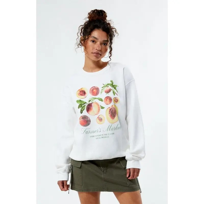 Golden Hour Women's Peach Farmers Market Crew Neck Sweatshirt T-Shirts, Hoodie | PrintMintTees.com