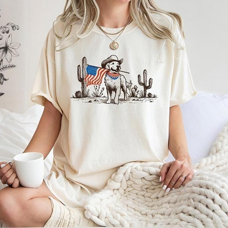 Golden Retriever 4th Of July Tshirt, Western 4th of July Shirt, American Flag TShirt, Dog Lover Shirt, Independence Day ,...