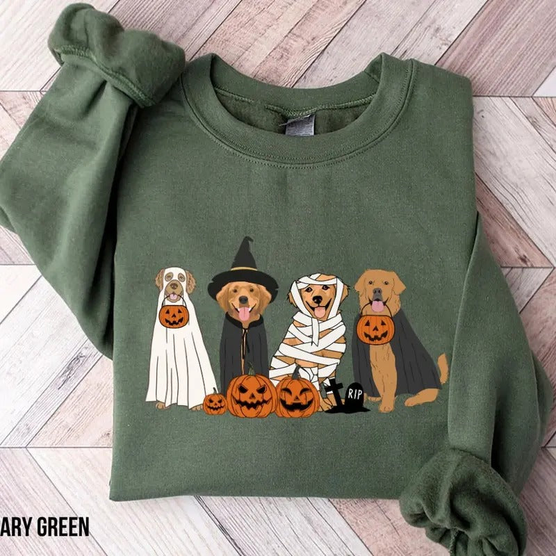 Golden Retriever Ghost Dogs Sweatshirt, Halloween Dog Sweatshirt, Halloween Sweatshirt, Halloween Sweater, Ghost...