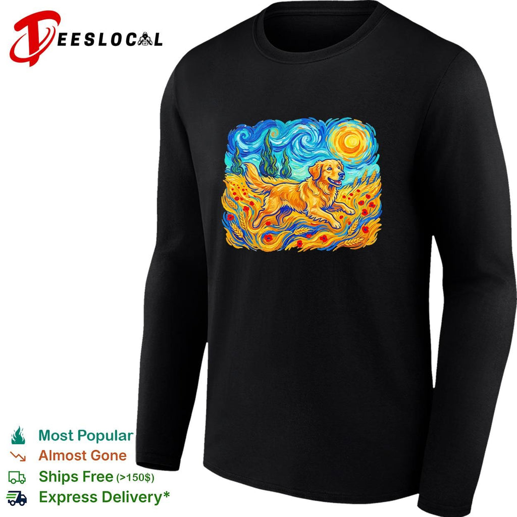 Golden Retriever Van Gogh style starry field shirt