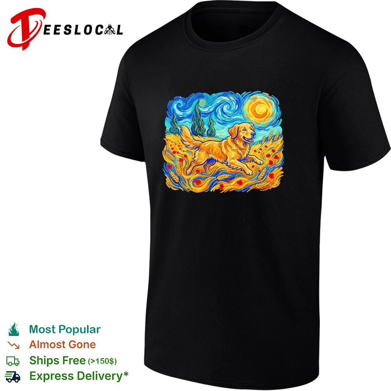 Golden Retriever Van Gogh style starry field shirt