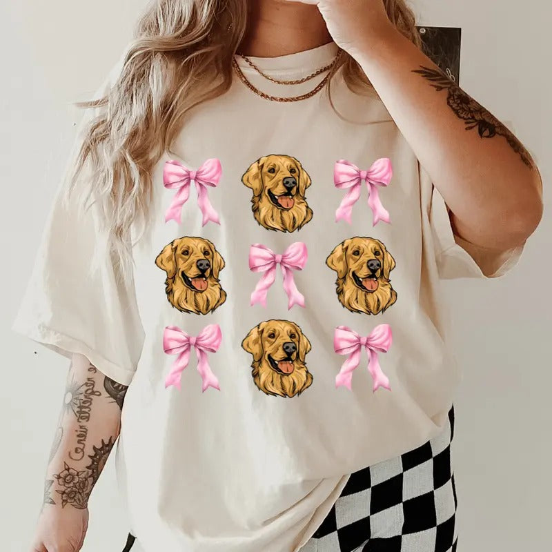 Golden Retriever with bows Shirt ~ Unisex Apparel Relaxed Fit Printed In The USA Clothing Womenswear Casual Comfort...