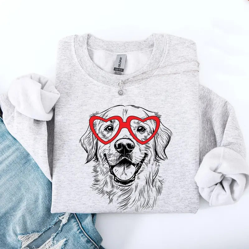 Golden Retriever Pet Dog Breed Valentine'S Crew Neck Love Heart Cupid Shirt Hoodie Sweatshirt