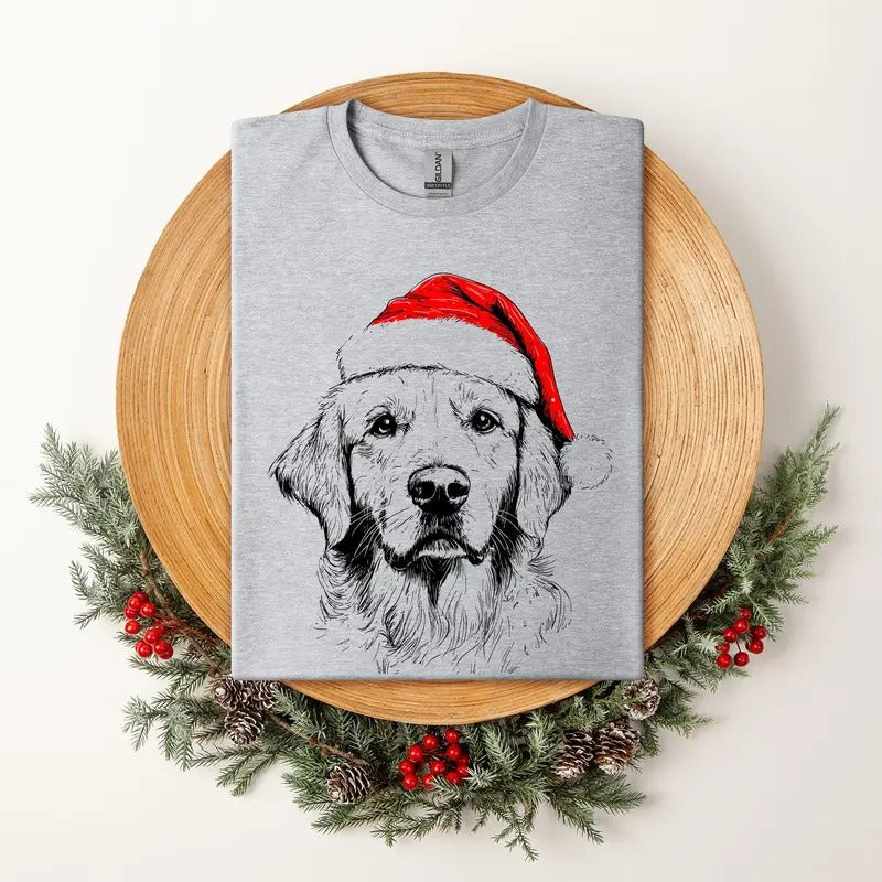 Golden Retriever, Santa, Dog, Christmas, Dog Lover, Pet T-Shirt, Soft Style Tee, Women's Graphic Tshirt Hoodie Sweatshirt