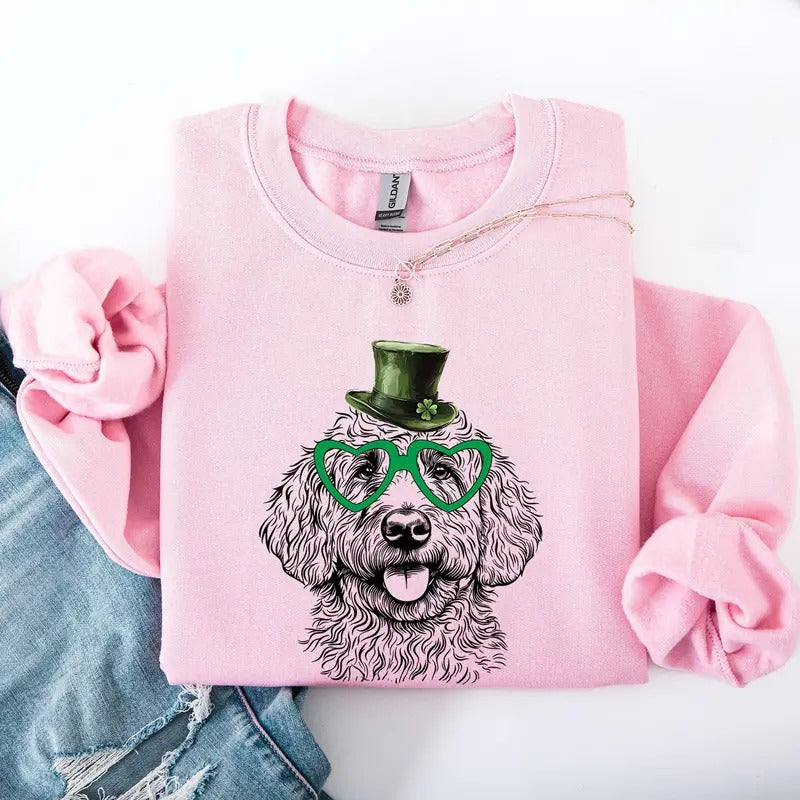 Goldendoodle, Adorable Dog, St Patrick's Day, Lucky, Irish Sweatshirt, Crew Neck, Women's, Crewneck Shirt Hoodie