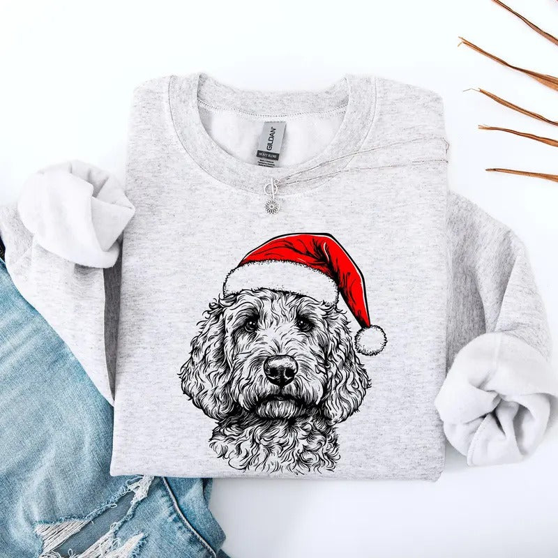 Goldendoodle, Santa, Dog, Christmas, Dog Lover, Pet Sweatshirt, Crew Neck, Women's, Crewneck T-Shirts, Hoodie