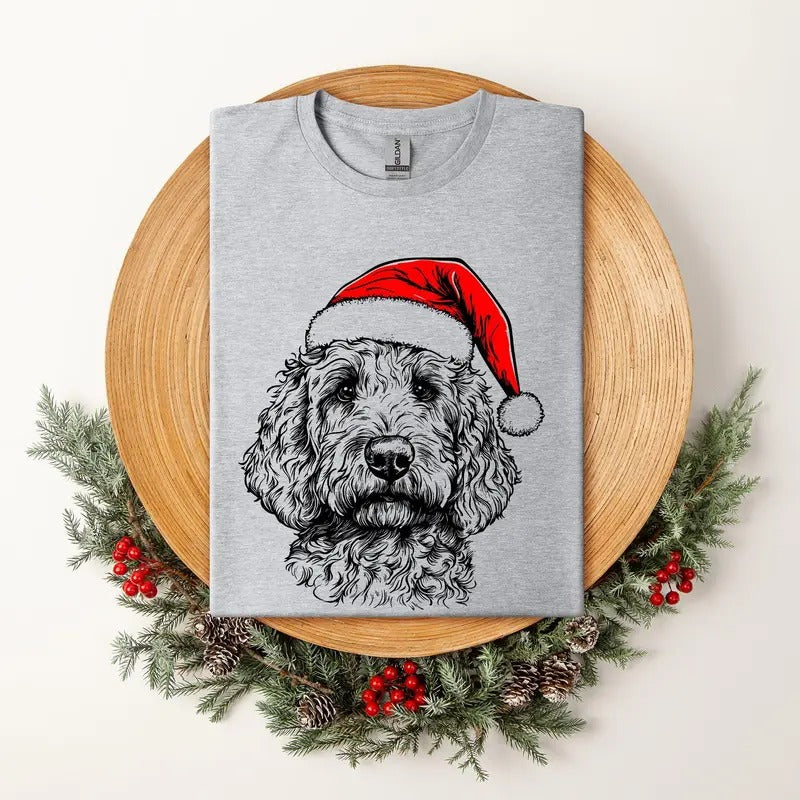 Goldendoodle, Santa, Dog, Christmas, Dog Lover, Pet T-Shirt, Soft Style Tee, Women's Graphic Tshirt Hoodie Sweatshirt