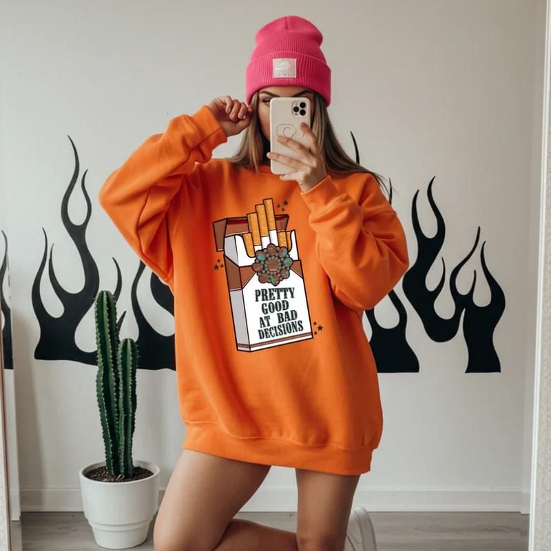 Good At Bad Decisions Sweatshirt, Crewneck Sweatshirt cowgirl outfits clothes, western clothing, western outfit women...