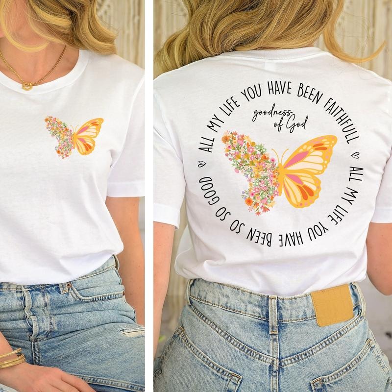 Good Ness of God Butterfly Christian Wildflowers 2 Sided Shirt, Christian Bible Verse Jesus Lover Apparel Hoodie Sweatshirt