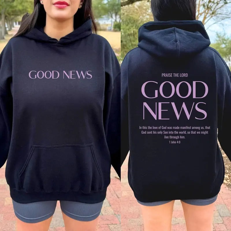 Good News Hoodie, Christian Hoodie ,Faith Over Fear Bible Verse, Aesthetic Christian Sweatshirts Cotton Womenswear Shirt