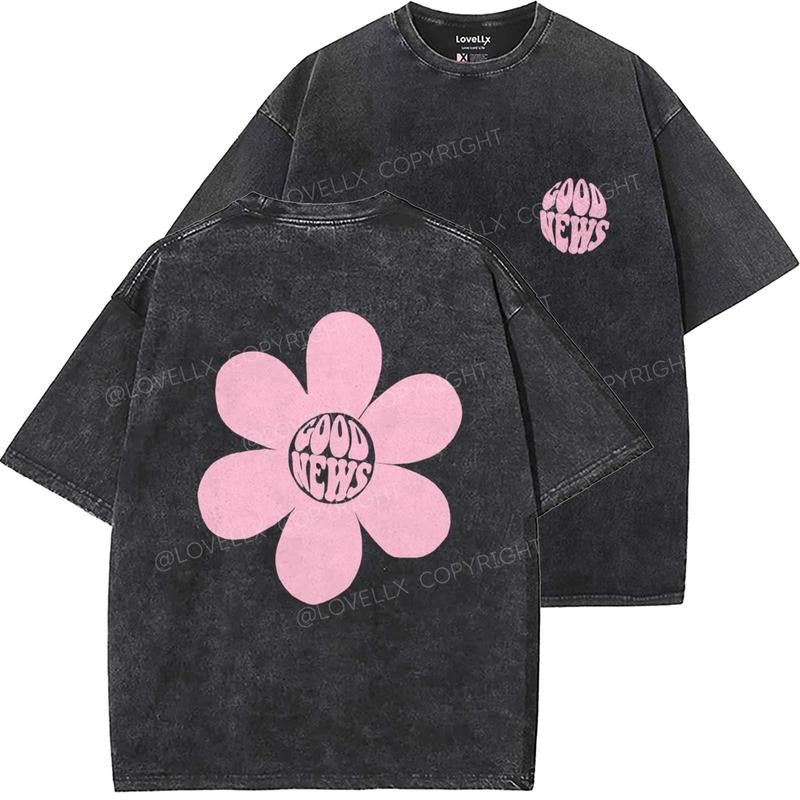 Good News Puff Print Washed T-Shirt, Vintage 90s Graphic Tee, Gift Top Womenswear Cotton Hoodie, Sweatshirt