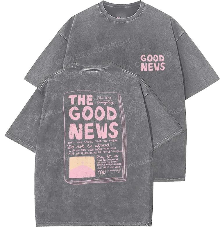 Good News Unisex Washed T-Shirt, Christian t shirts, Vintage 90s Graphic Tee, Gift Top Womenswear Cotton Mineral Color...