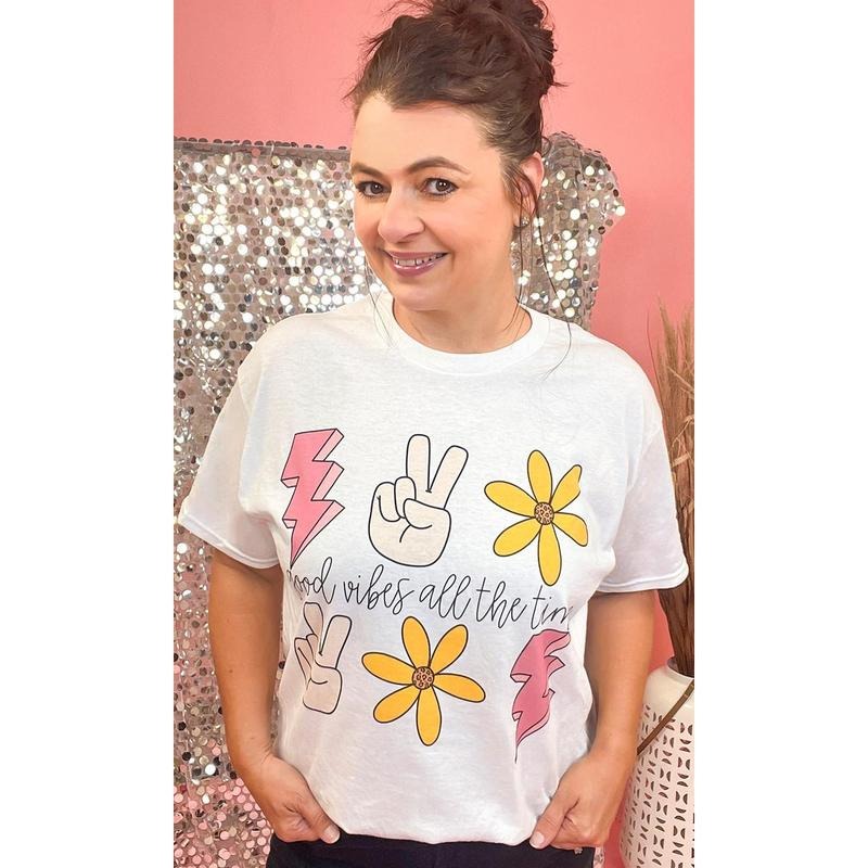 Good Vibe All The Time White Graphic Shirt Hoodie Sweatshirt | PrintMintTees.com