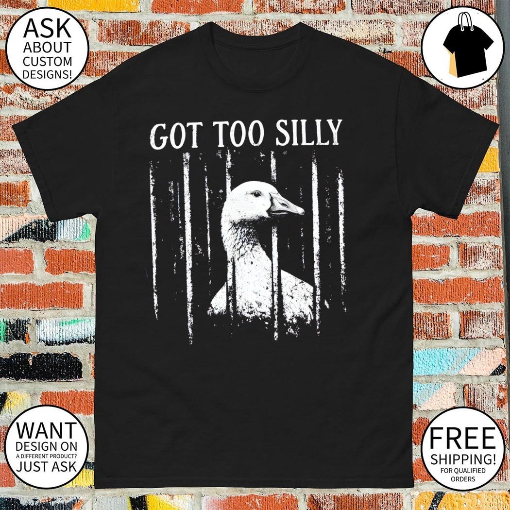 Goose behind bars imprisoned for its Got Too Silly antics on a comfortable shirt