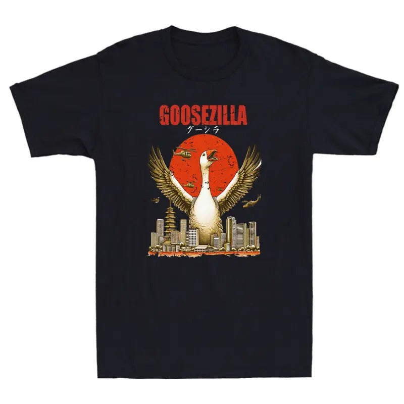 Goosezilla Japanese Art Funny Goose Duck Monster Parody Vintage Men's T-Shirt Hoodie, Sweatshirt | PrintMintTees.com