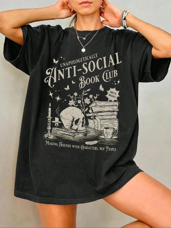 Gothic Bookish "Anti-Social Book Club" Graphic Tee - Vintage Edgy Literary Casual T-Shirt Hoodie Sweatshirt