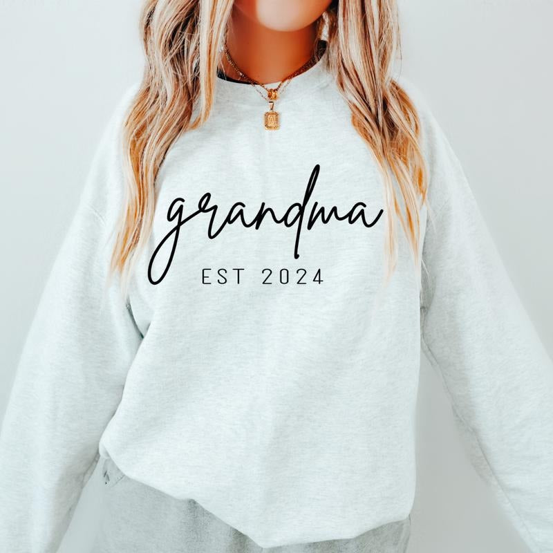 Grandma Sweatshirt, Gift for Grandma, Mother's Day gift, Grandma Est. Sweatshirt, Casual Cotton Sweatshirt Unisex True to...