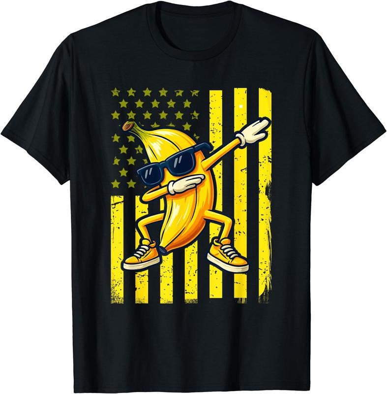 Banana Retro American Flag Dabbing Banana Lover Cotton Short Sleeve Shirt Hoodie Sweatshirt