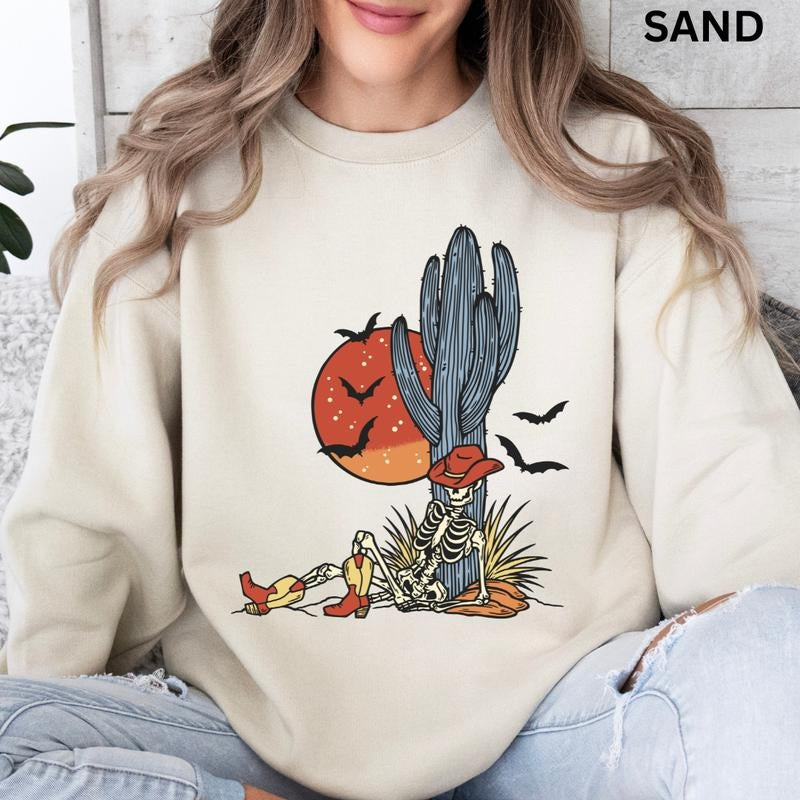 Graphic Halloween Crewneck, Desert Halloween Sweatshirt, Spooky Season Graphic Oversized Halloween Graphic Crewneck,...