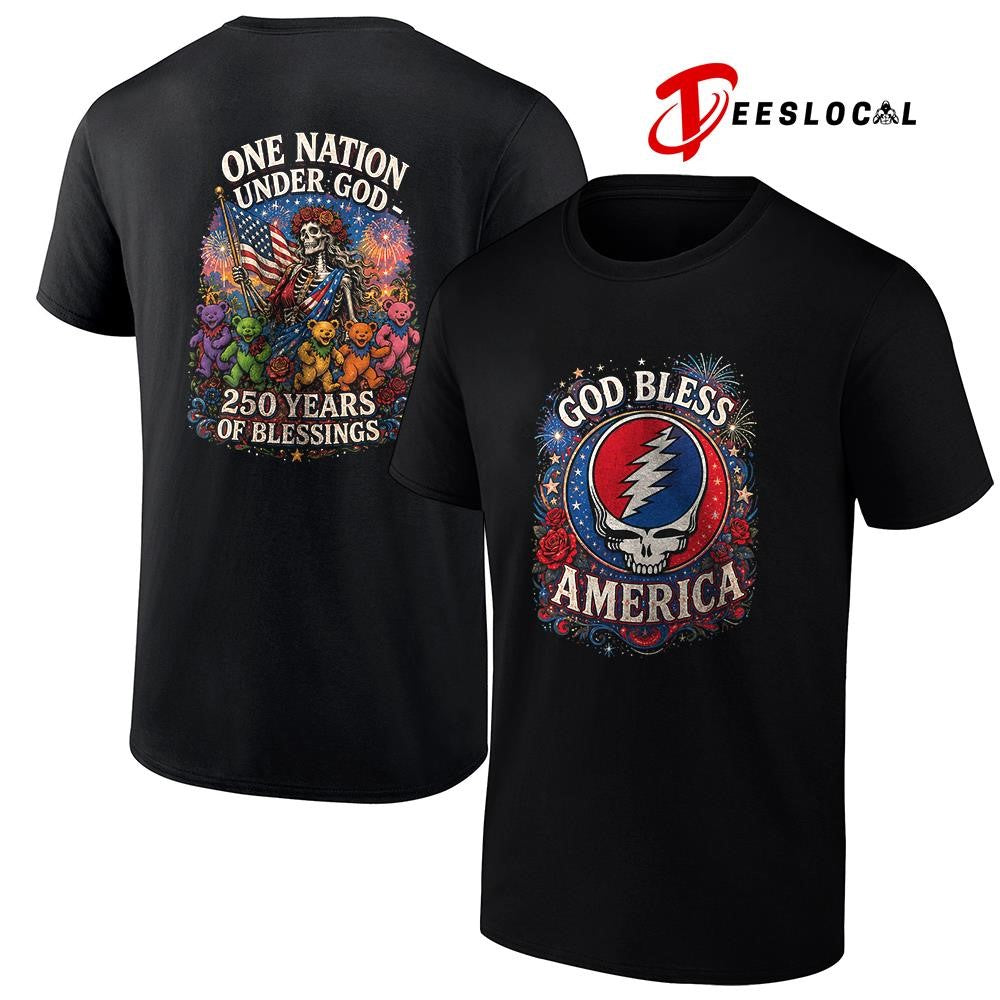 Grateful Dead God bless America One nation under God 250 years of blessing skeleton shirt