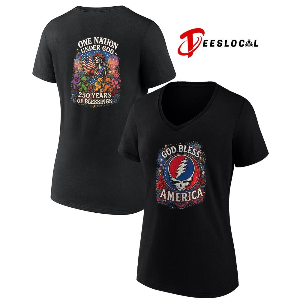 Grateful Dead God bless America One nation under God 250 years of blessing skeleton shirt