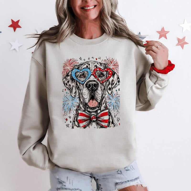 Great Dane Patriotic Dog, USA, America, Pet Lover, 4th of July Sweatshirt, Crew Neck, Women's, Crewneck T-Shirts, Hoodie