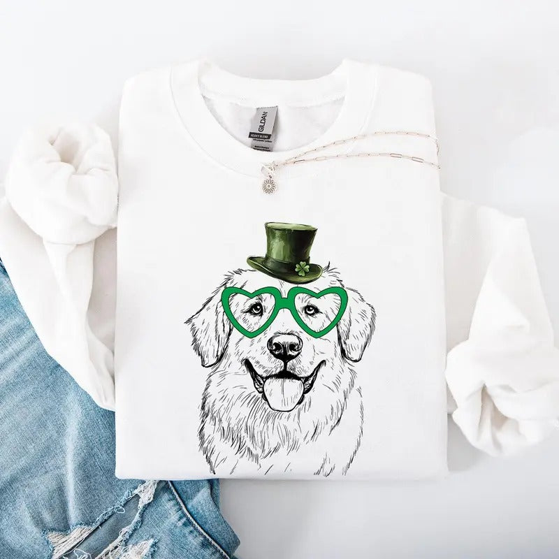 Great Pyrenees, Adorable Dog, St Patrick's Day, Lucky, Irish Sweatshirt, Crew Neck, Women's, Crewneck T-Shirts, Hoodie