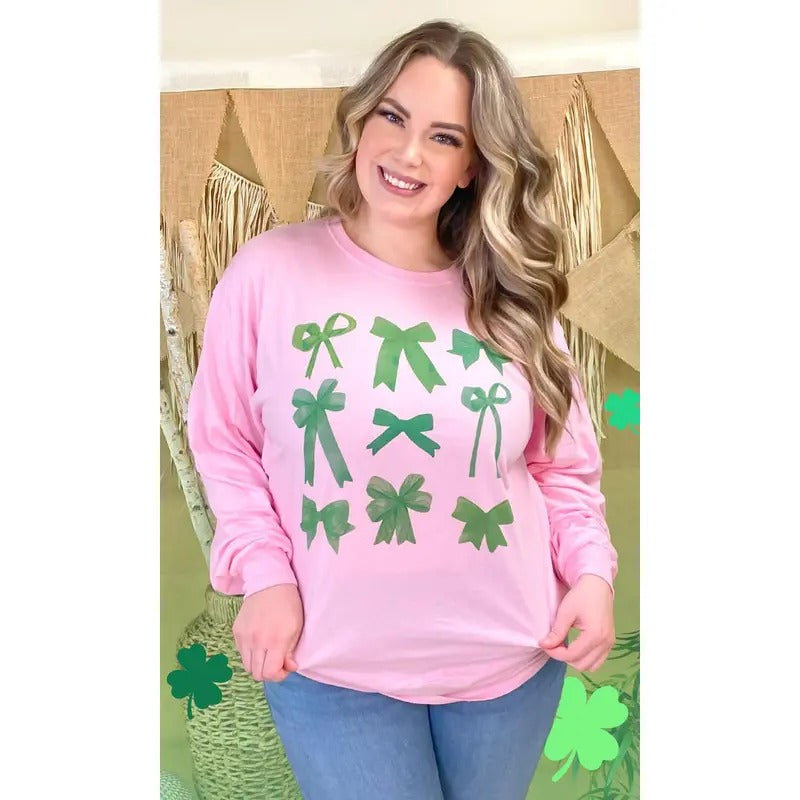 Green Bows St Patricks Day Graphic Long Sleeve T-Shirt Hoodie Sweatshirt | PrintMintTees.com