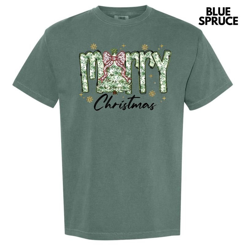 Green Floral Merry Christmas Comfort Colors T-Shirt 'NLB' Hoodie Sweatshirt | PrintMintTees.com