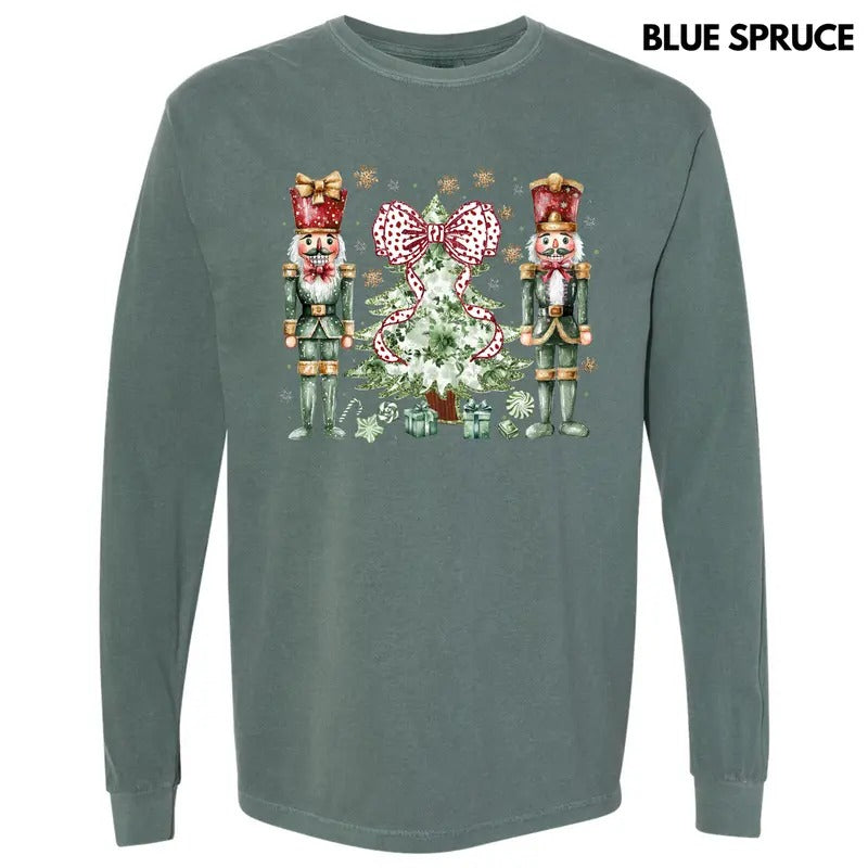 Green Nutcracker Holiday Long Sleeve Comfort Colors T-Shirt 'NLB' Hoodie Sweatshirt | PrintMintTees.com