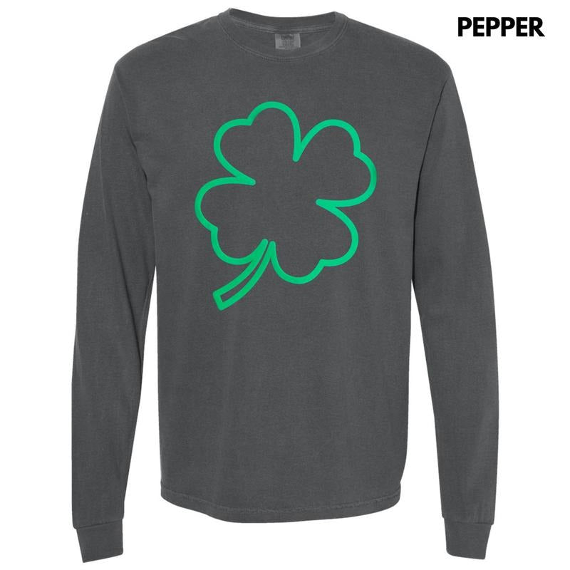 Green Puff Shamrock Long Sleeve Comfort Colors T-Shirt Hoodie Sweatshirt | PrintMintTees.com