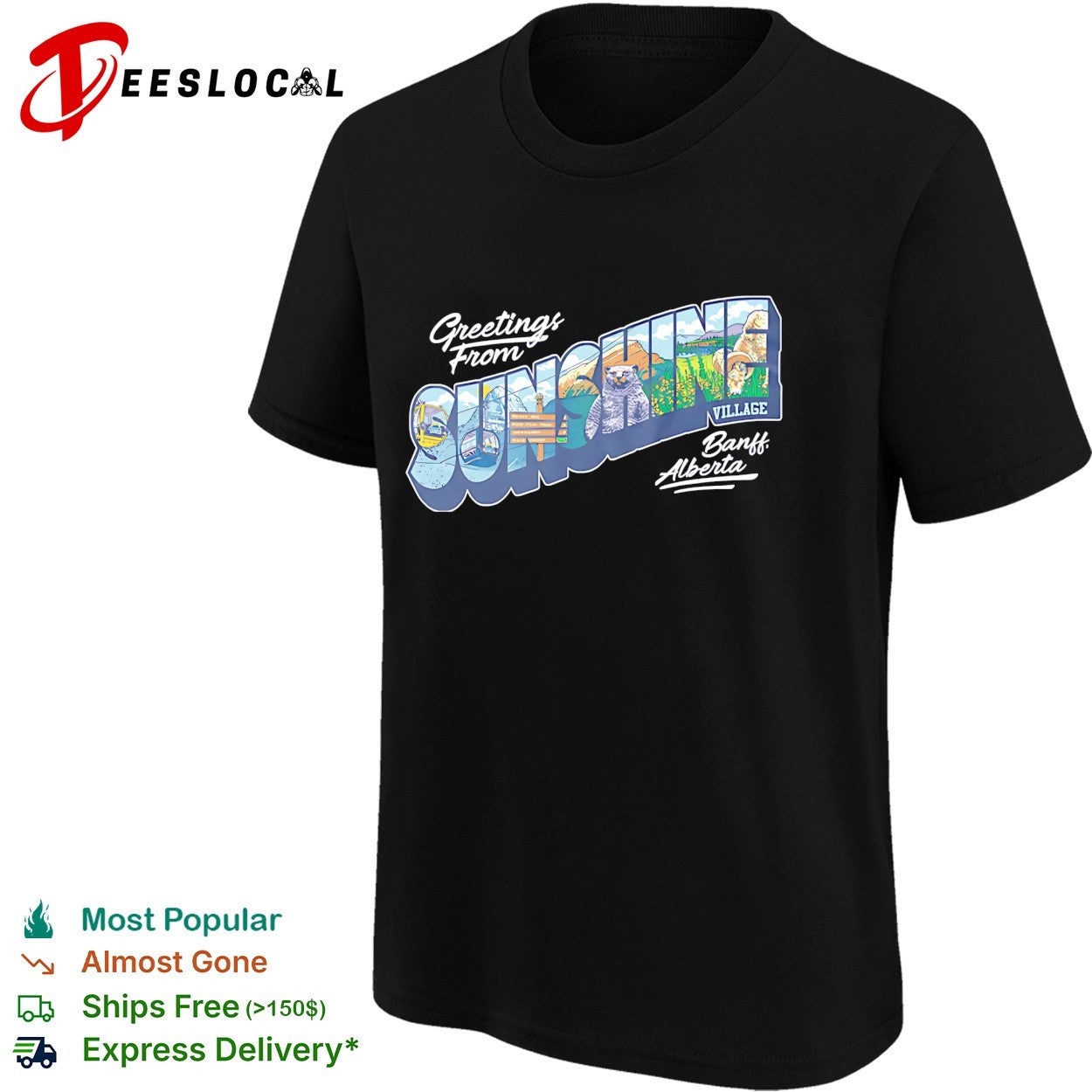 Greetings from Sunshine Village Banff Alberta postcard shirt