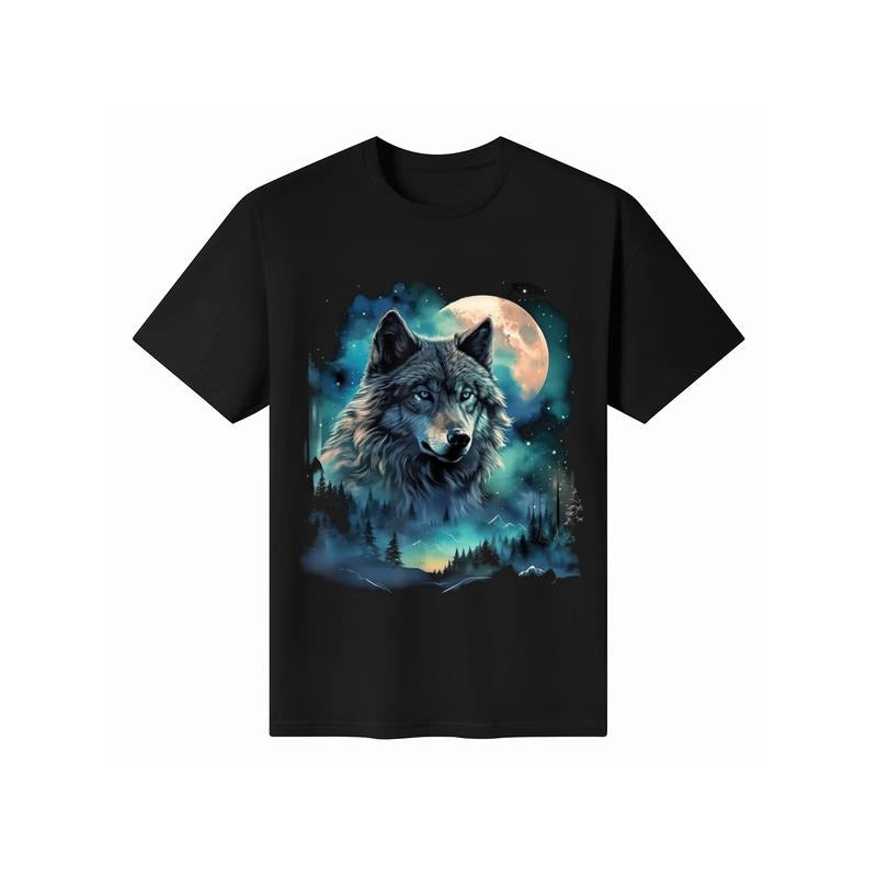 Grey Wolf Hunting Grounds, Icy Moon, Forest, Galaxy T-Shirt Made in USA Hoodie Sweatshirt | PrintMintTees.com