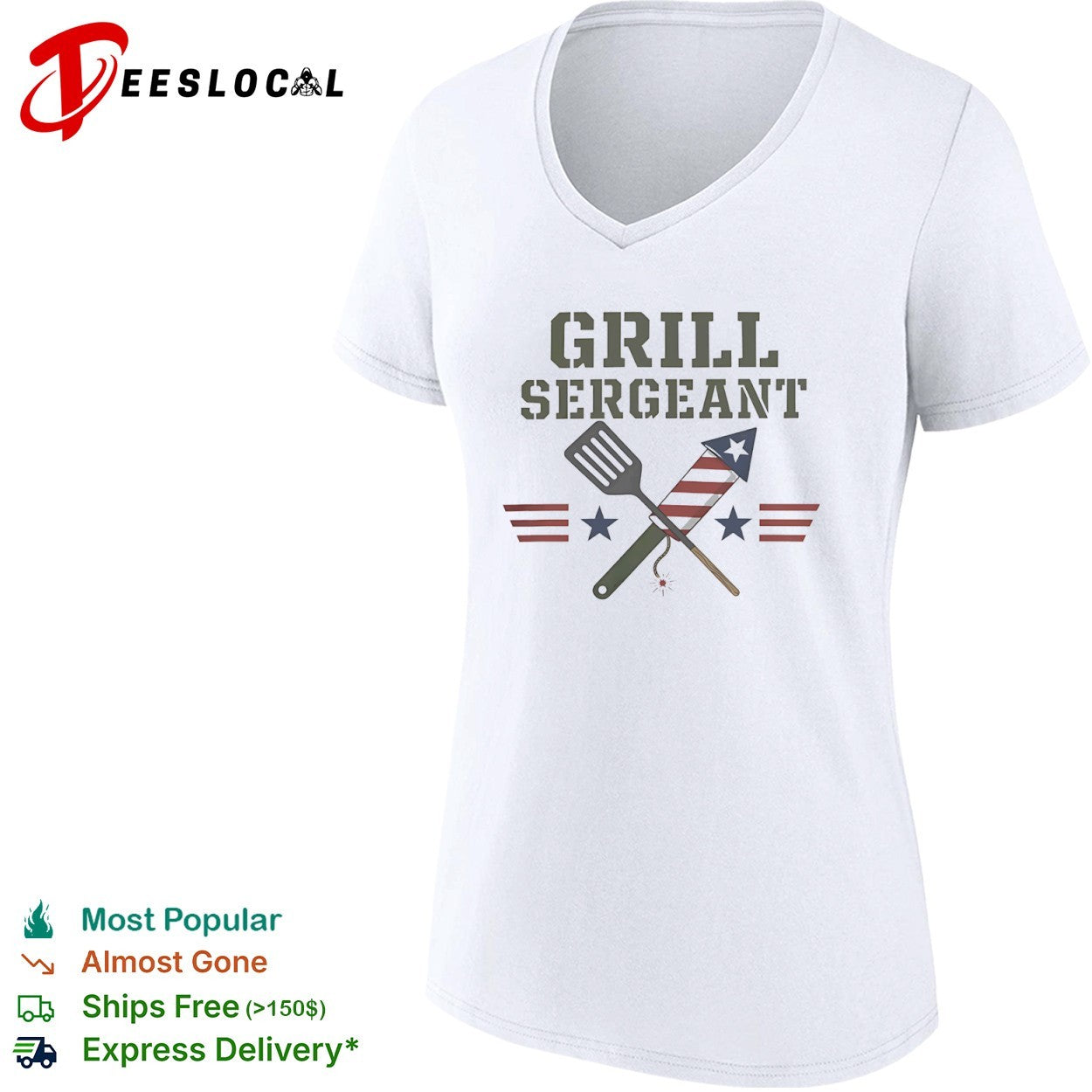 Grill Sergeant 4th of July BBQ Patriotic Spatula and Firework Celebration shirt