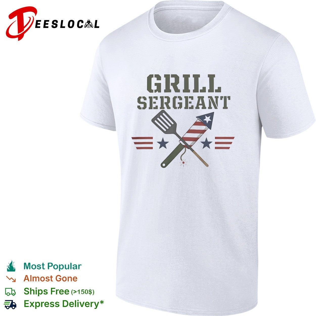 Grill Sergeant 4th of July BBQ Patriotic Spatula and Firework Celebration shirt