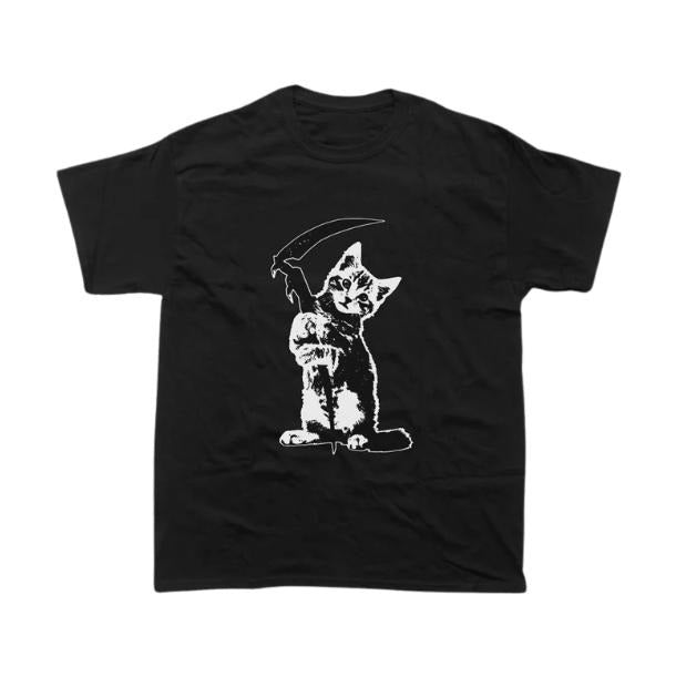 Grim Reaper Cat T-Shirt, Unisex Graphic Tees Gothic Grunge Y2k Emo Scene Amity Affliction Style Clothes Men Women...